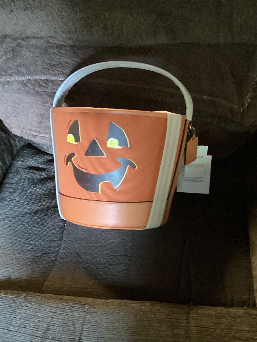 Orange Mini Pumpkin Bucket Bag with Cream Handle